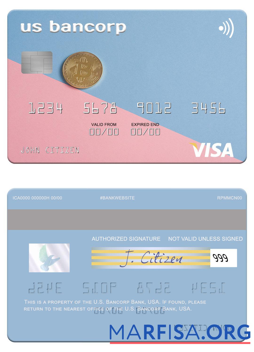 Blank USA U.S. Bancorp Bank visa card example